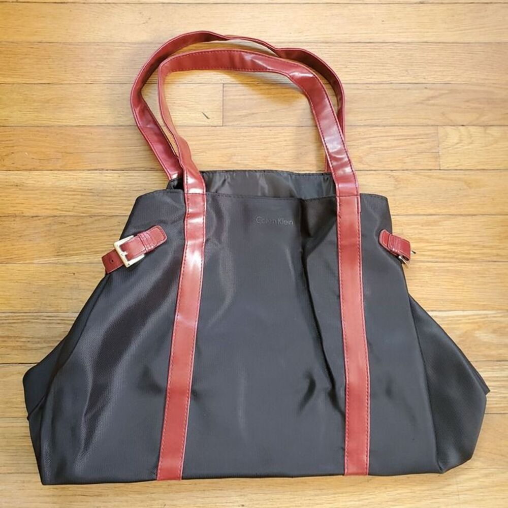 Calvin Klein canvas nylon red and black tote shoulder bag